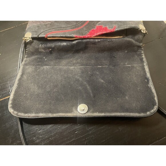 Carlo Fiori Mixed Exotic Leather Fold Over Clutch Shoulder Handbag Purse - Picture 10 of 12